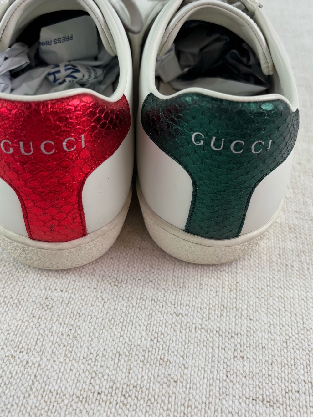 Gucci White Leather Sneakers with Red and Green Stripe and Red Heel - Picture 9 of 16